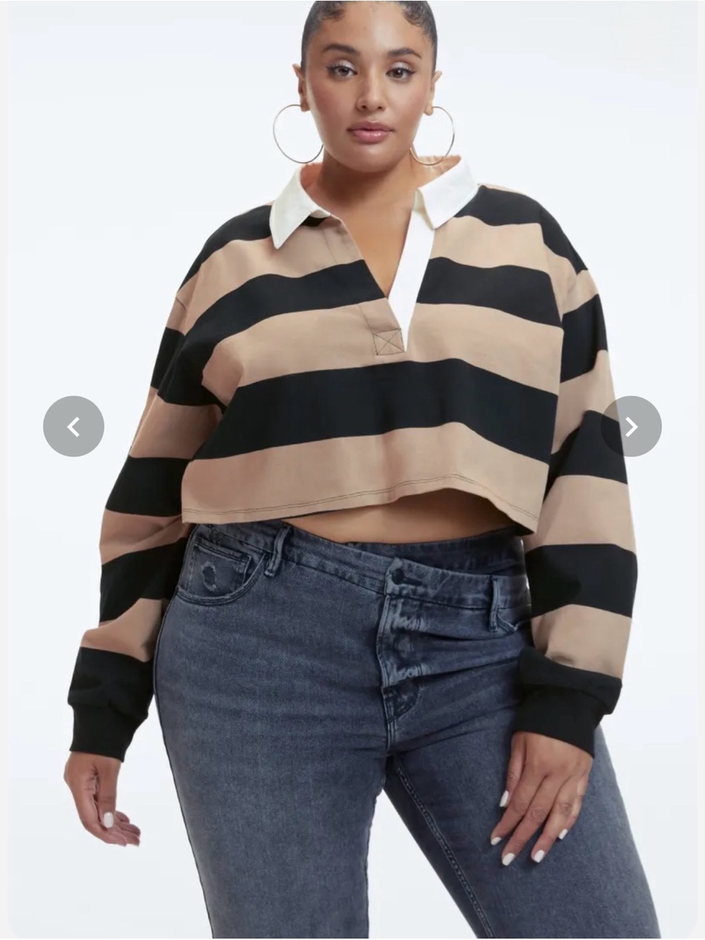 NWT Good American Striped Cropped Rugby Polo